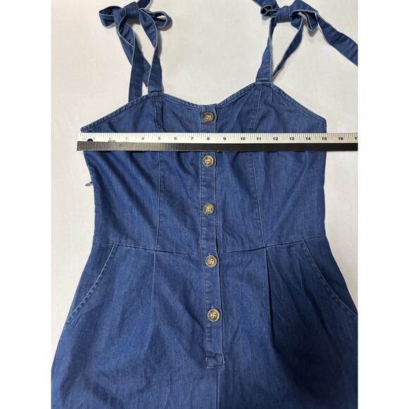 Se7en Women's M Soft Denim Jumpsuit Lightweight Y2K 90's Festival Summer Casual - Picture 5 of 7